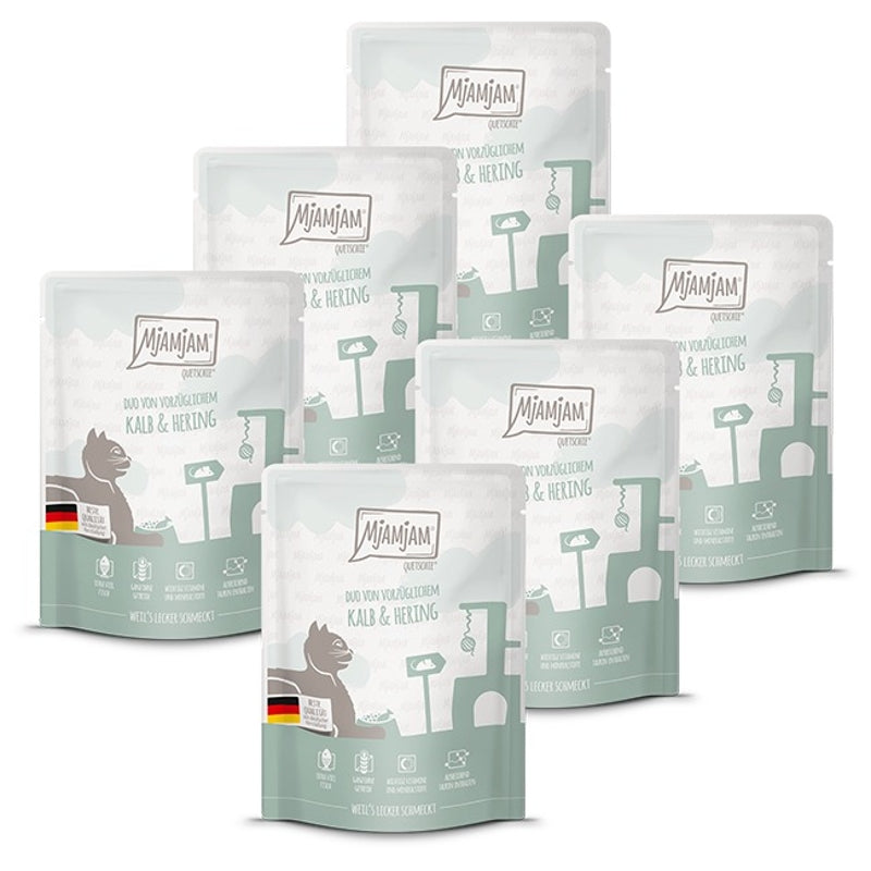 [Peut être servi frais pour l'été] MjAMjAM Duo Quetschie Nourriture humide pour chat Veau Hareng 300 g x 6