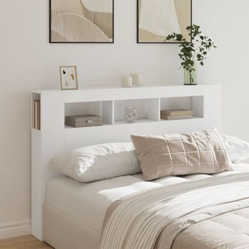 vidaXL Tête de Lit avec LED 160x185x1035 cm en Bois Traité Blanc