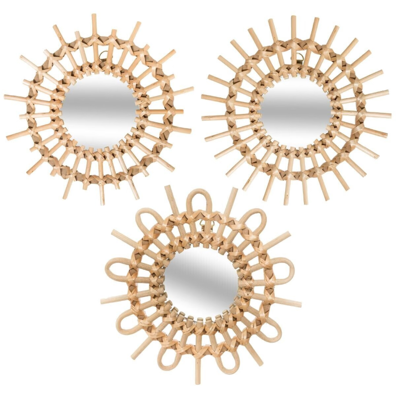 Atmosphera Lot de 3 miroirs Aïda en rotin - Diamètre 28 cm