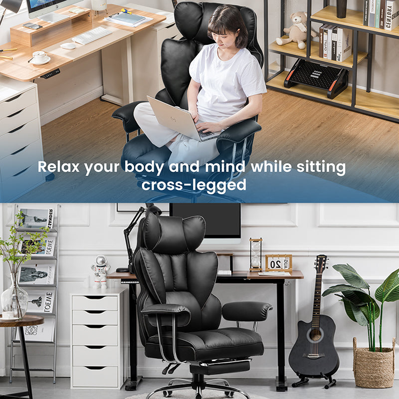 GTPLAYER Chaise gaming et de bureau en similicuir noir - 71 x 71 x 115 cm