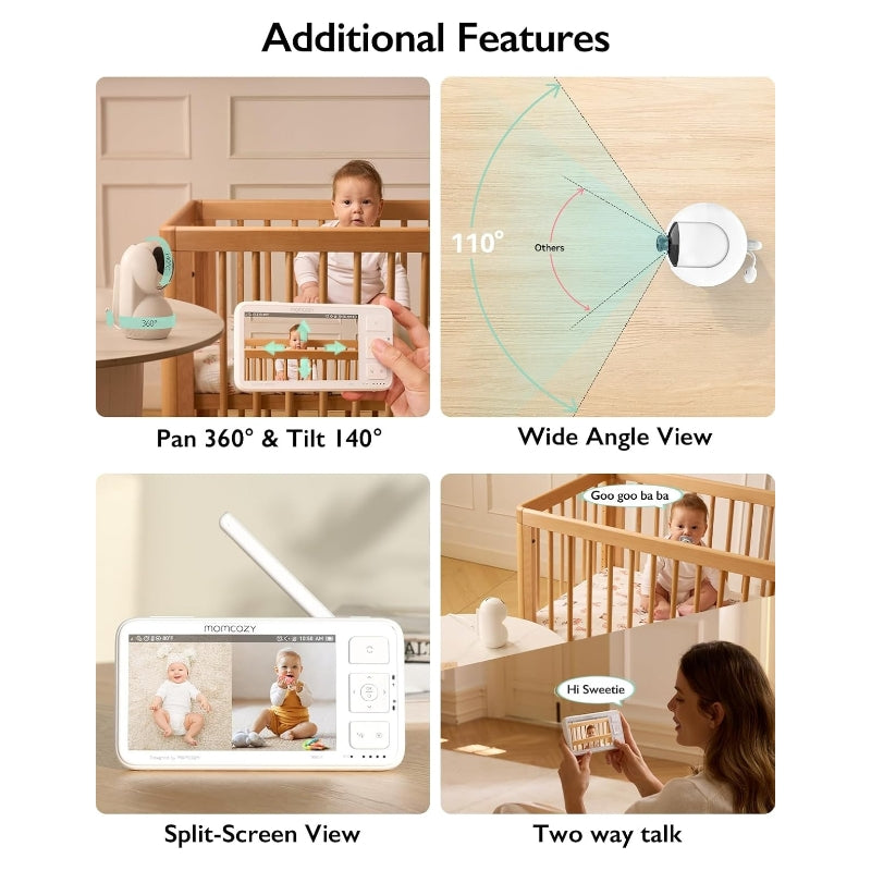 Momcozy Moniteur vidéo bébé mural 5,5 po 1080P sans Wi-Fi 5800 mAh infrarouge bidirectionnel 1640 pi photo, cadeaux pour maman
