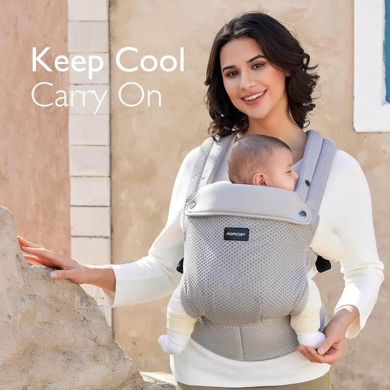 Momcozy Porte-bébé en maille respirante, ergonomique et léger pour bébés de 3,2–20 kg - Gris