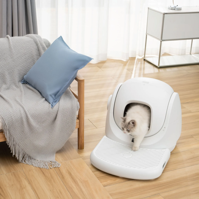 CATLINK Tapis de litière intelligent pour chat, Blanc – Capture la litière sur les griffes, Range le sac à litière, la pelle et autres accessoires, 543 mm (L) x 402 mm (l) x 106 mm (H)