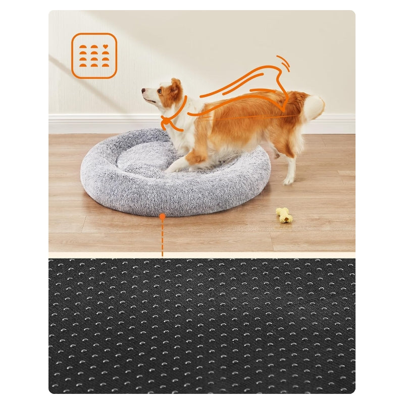 Feandrea Panier pour Chien, Lit Ronde en Forme de Beignet, Canapé, Coussin Central Amovible et Lavable, Tissu Peluche Doux, ?100 cm, Gris Ombré PGW042G01