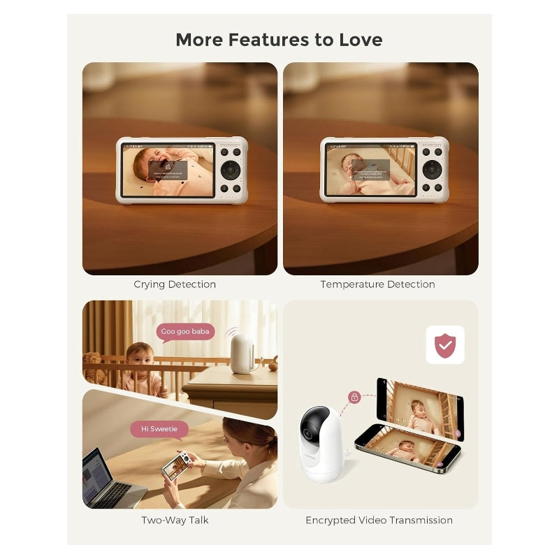 MOMCOZY Babyphone connecté Wi-Fi avec caméra 1080P, écran 5 pouces, détection mouvement/pleurs, vision nocturne et audio bidirectionnel
