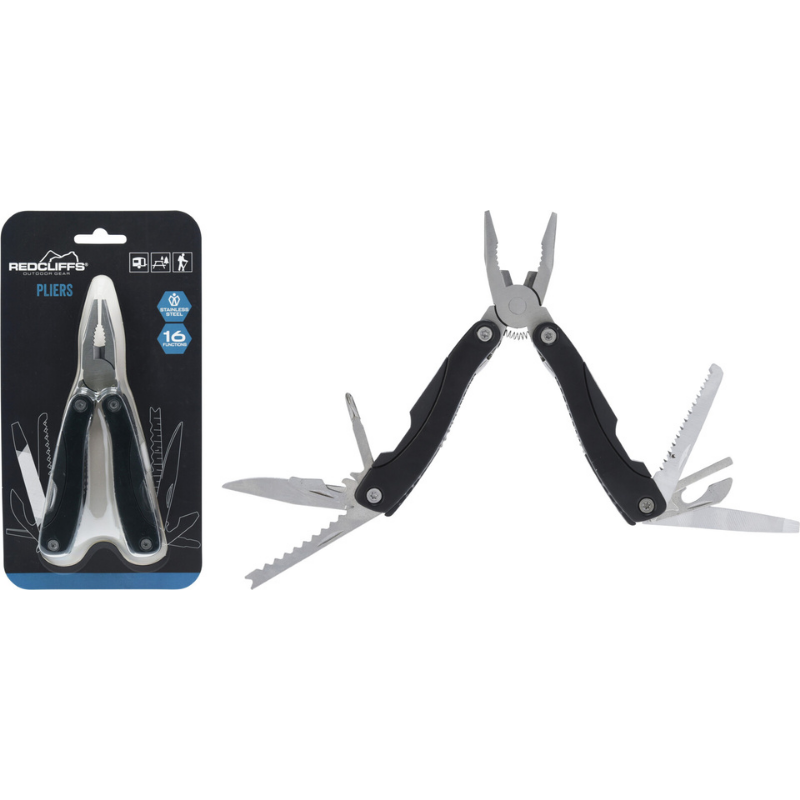 Redcliffs Outil multifonction de survie 16-en-1 - Noir