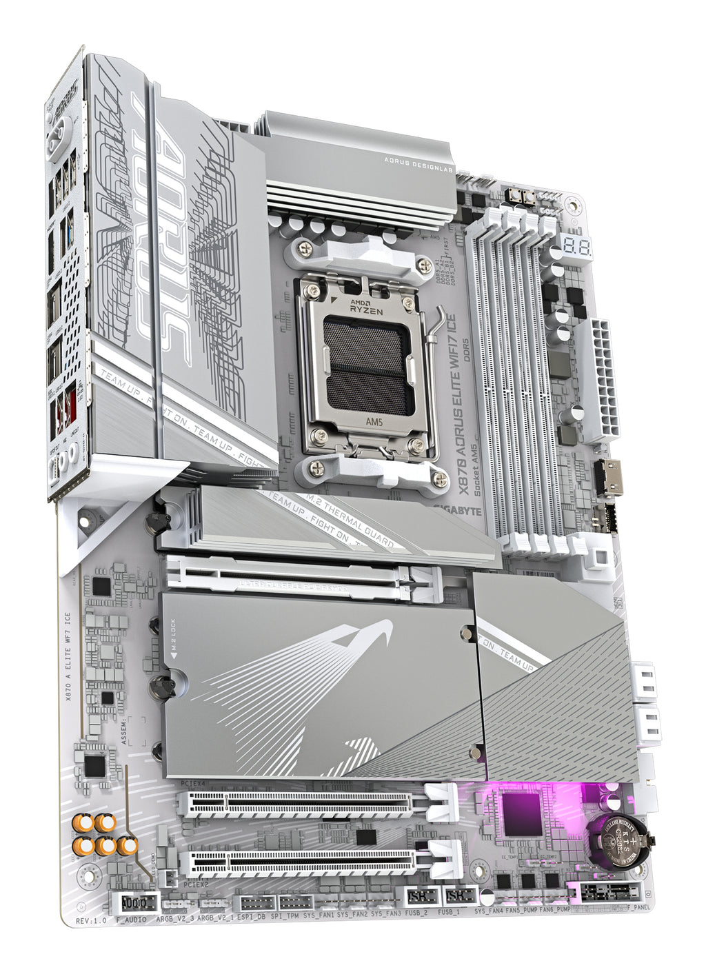 GIGABYTE X870 AORUS ELITE WIFI7 ICE Carte Mère - Prend en charge les processeurs AMD Ryzen 9000, 16+2+2 phases VRM numérique, jusqu'à 8200MHz DDR5 (OC), 3xPCIe 5.0 + 1xPCIe 4.0