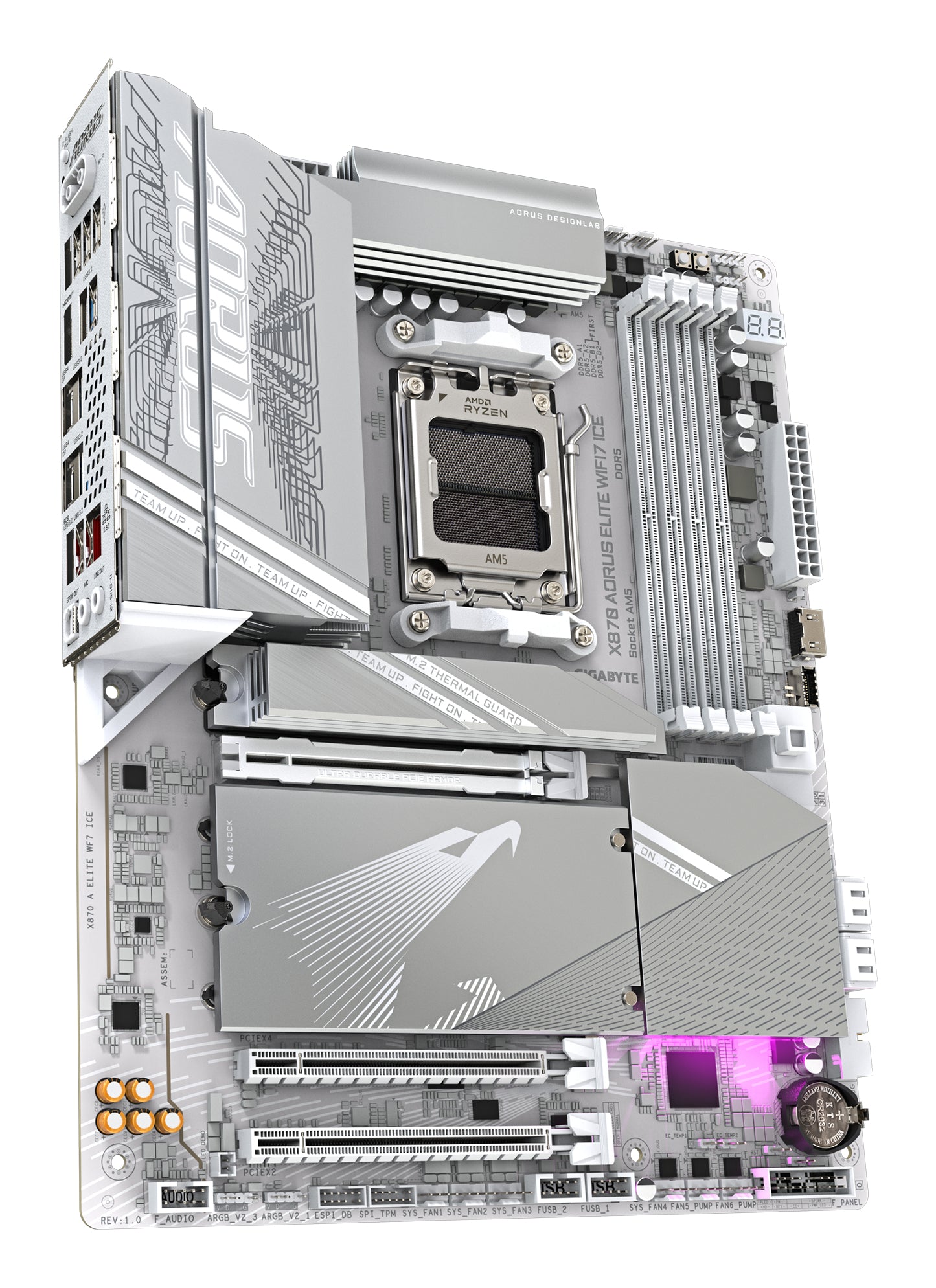 GIGABYTE X870 AORUS ELITE WIFI7 ICE Carte Mère - Prend en charge les processeurs AMD Ryzen 9000, 16+2+2 phases VRM numérique, jusqu'à 8200MHz DDR5 (OC), 3xPCIe 5.0 + 1xPCIe 4.0