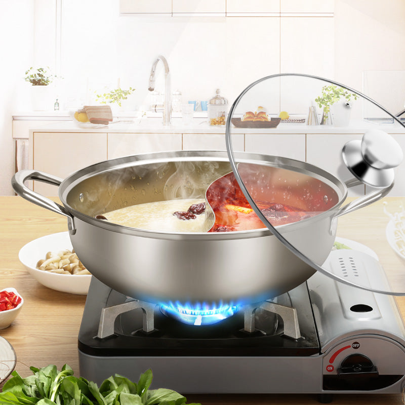 COOKER KING marmite yin-yang grande capacité, double saveur pour usage domestique, bassin à fondue en acier inoxydable 304, compatible flamme directe et plaque à induction 30cm fondue