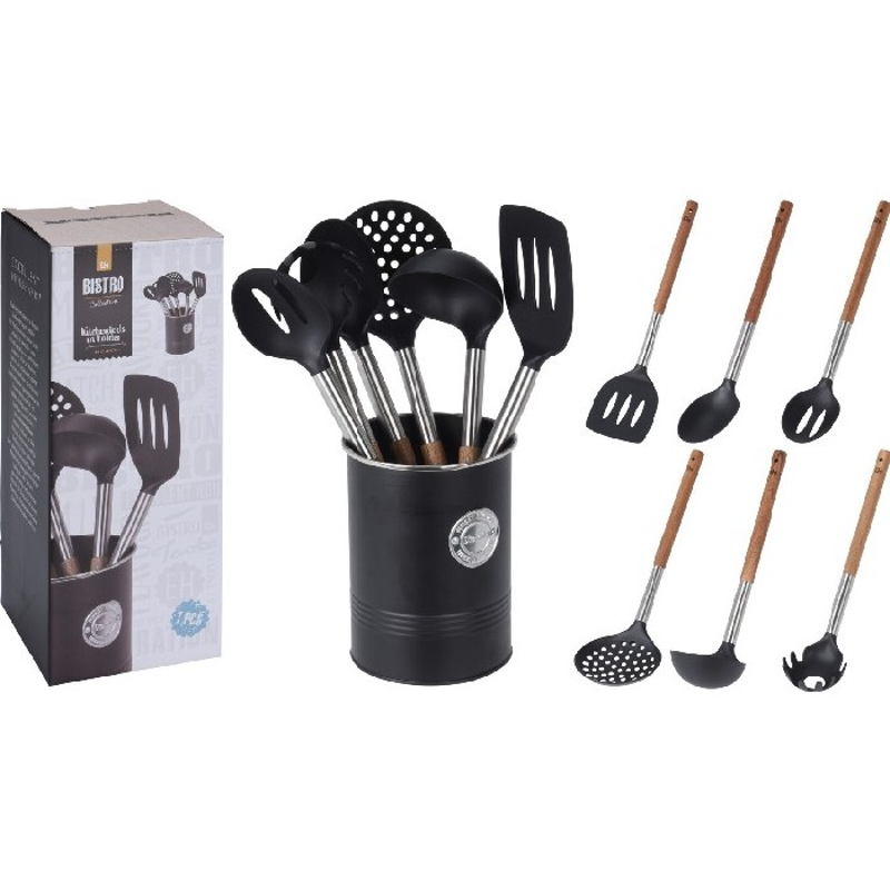 Set d'ustensiles de cuisine antiadhérents résistants à la chaleur avec support : spatule et cuillère