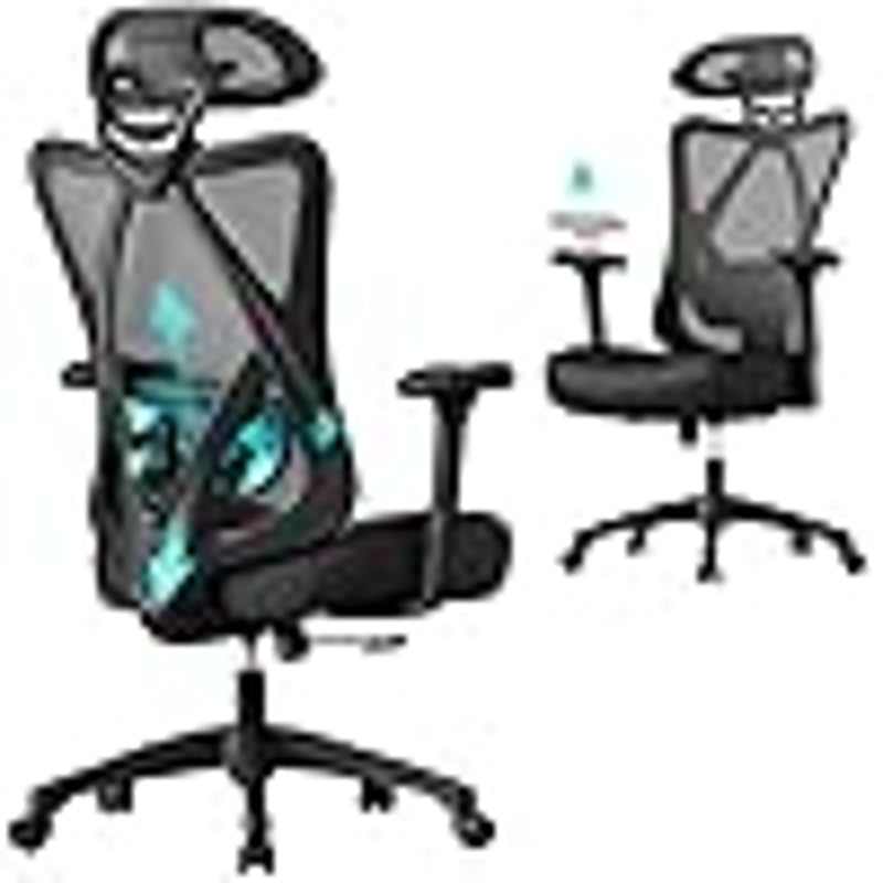 Chaise de bureau ergonomique en maille, Coussin lombaire réglable, Charge maximale 150 kg, Hauteur réglable, Noir encre