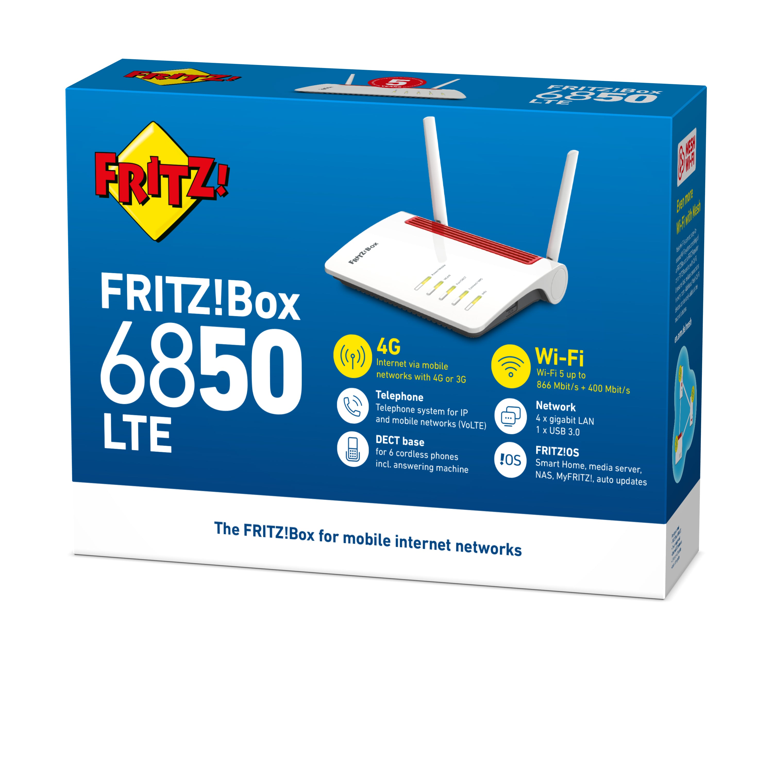 Box FRITZ! 6850 LTE routeur sans fil Gigabit Ethernet Bi-bande (2,4 GHz / 5 GHz) 4G Blanc