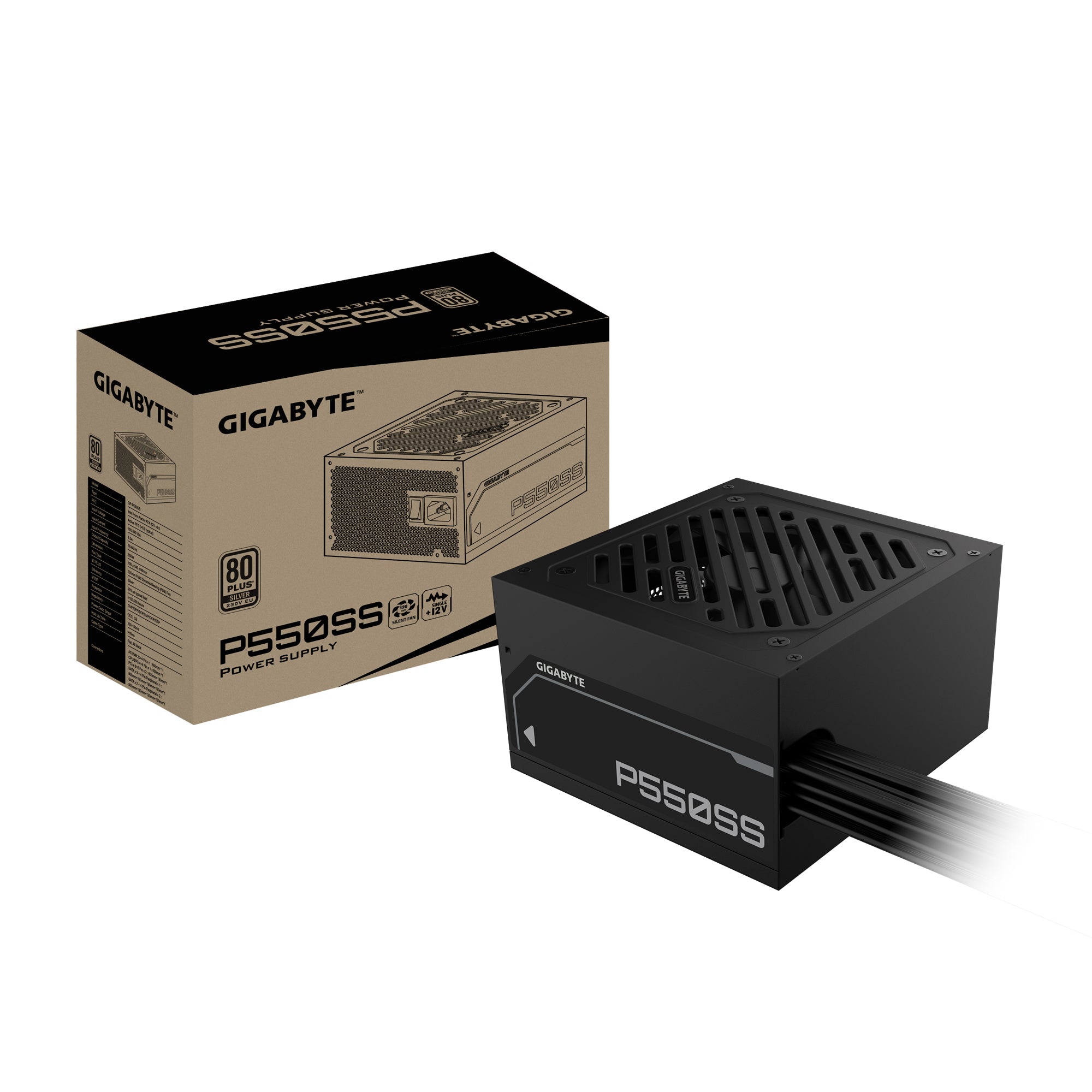 GIGABYTE P550SS Bloc d'Alimentation - PCIe 5.0, 80 PLUS Silver, Ventilateur 120 mm, Compatible ATX 3.0, Prise EU