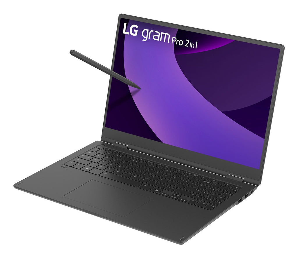 LG Gram Pro 16TB90TP Intel Core Ultra 7 255H Hybride (2-en-1) 40,6 cm (16") Écran tactile WQXGA+ 16 Go LPDDR5x-SDRAM 1 To SSD Wi-Fi 7 (802.11be) Windows 11 Pro Allemand Noir