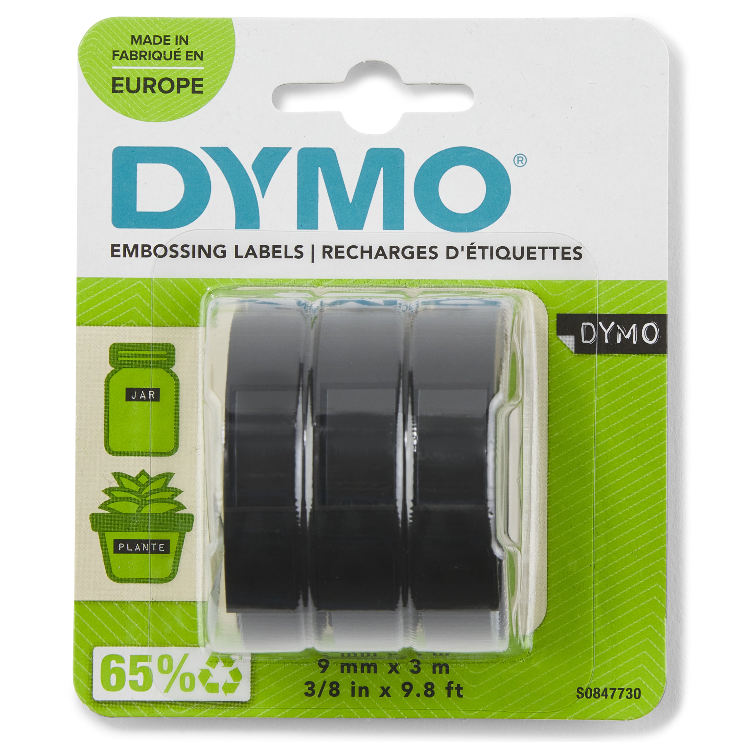 DYMO Ruban de Marquage 3D Authentique | 9 mm x 3 m | impression en blanc sur fond noir | autocollantes | Lot de 3 Étiquettes de marquage en vinyle