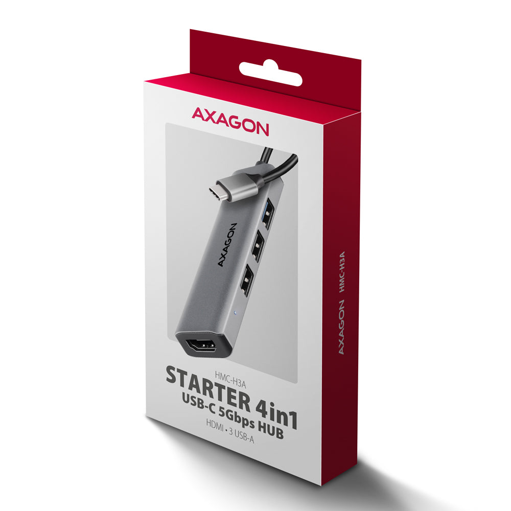 Station d'accueil Axagon HMC-H3A USB 3.2 Gen 1 Type-C, Argent