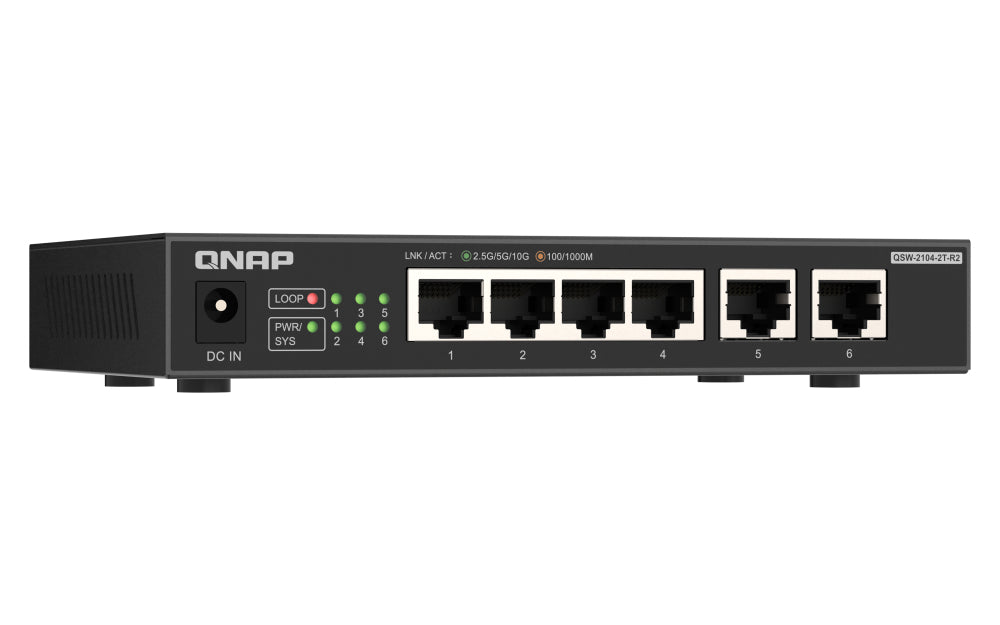 QNAP QSW-2104-2T-R2 Commutateur Réseau Non-géré 10G Ethernet, 4 ports 2,5 GbE et 2 ports 10 GbE, Noir - vue 3