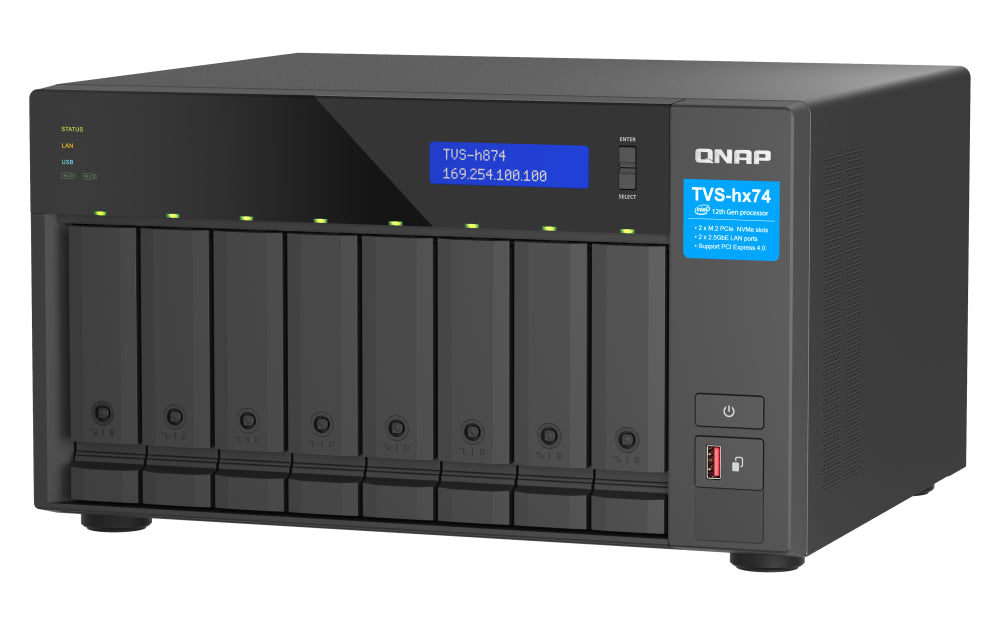 QNAP TVS-h874X NAS Tower Intel® Core™ i9 64 Go DDR4 0 To QuTS hero Noir - vue 7