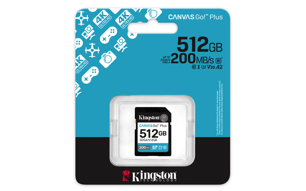 Kingston Technology Canvas Go! Plus 512 Go SDXC Canvas Go Plus Gen4 200 Mo/s C10 UHS-I U3 V30