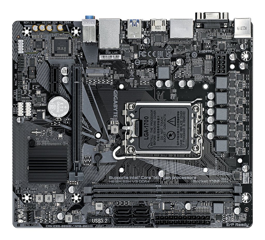 GIGABYTE H610M S2H V3 DDR4 Carte mère - Compatible avec processeurs Intel Core 14th CPUs, 4+1+1 Hybrid Digital VRM, up to 3200MHz DDR4, 1xPCIe 3.0 M.2, GbE LAN , USB 3.2 Gen 1