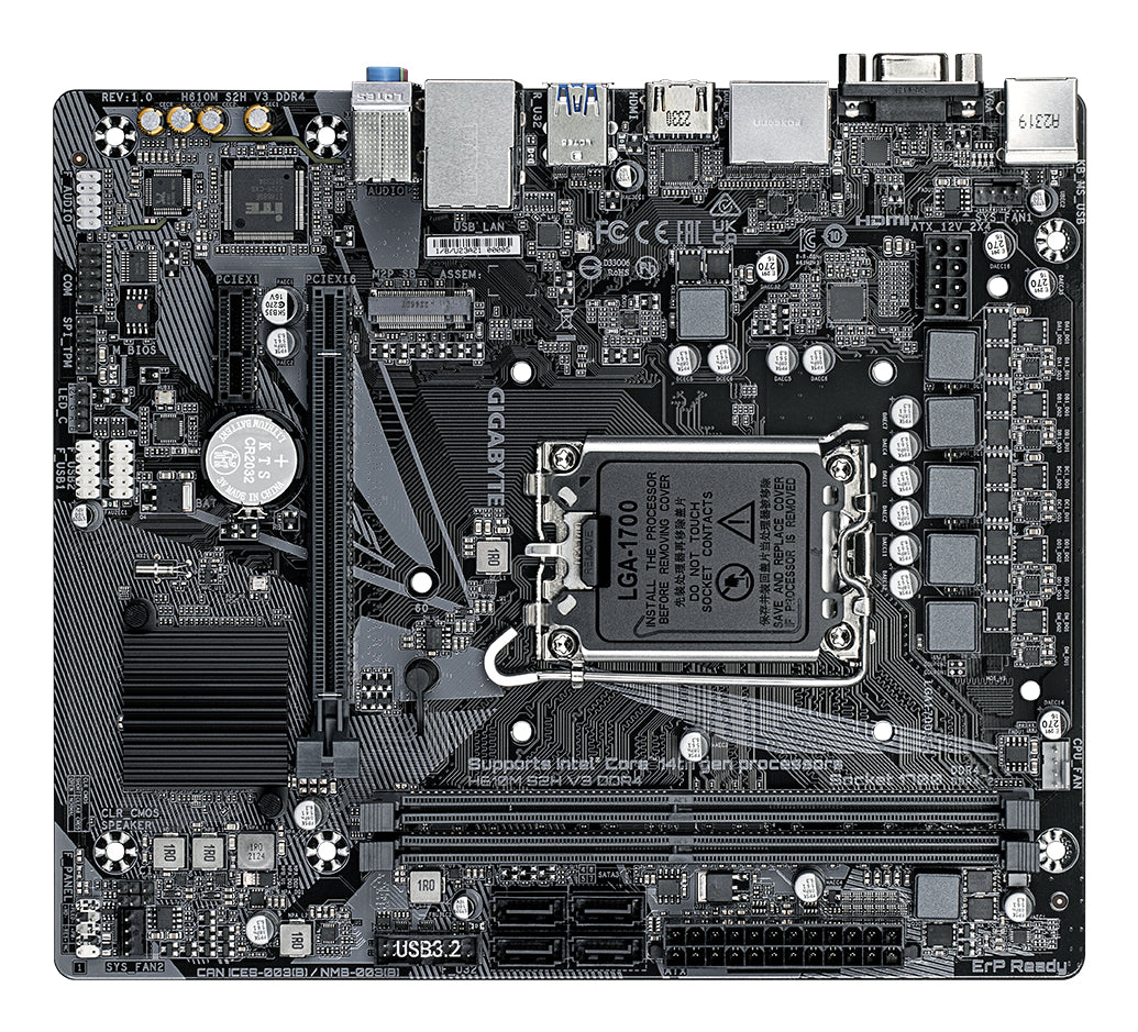 GIGABYTE H610M S2H V3 DDR4 Carte mère - Compatible avec processeurs Intel Core 14th CPUs, 4+1+1 Hybrid Digital VRM, up to 3200MHz DDR4, 1xPCIe 3.0 M.2, GbE LAN , USB 3.2 Gen 1