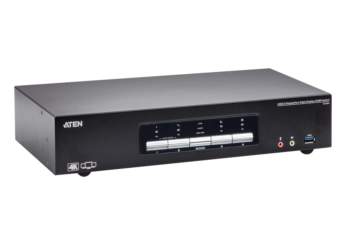 ATEN Commutateur KVMP™ trois affichages DisplayPort 4K 4 ports USB 3.0