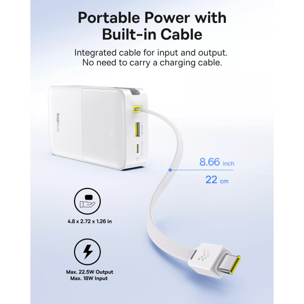 Baseus Powerbank EnerFill Bipow2 Pro, 20000mAh, 22.5W, QC + PD, White E0027700