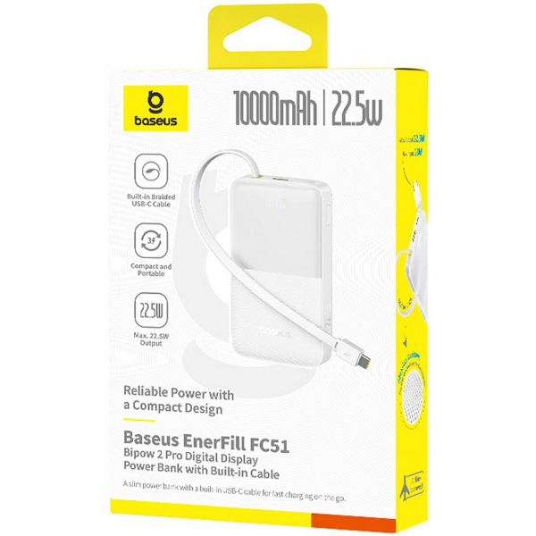 Baseus Powerbank EnerFill Bipow2 Pro, 10000mAh, 22.5W, QC + PD, White E0027601