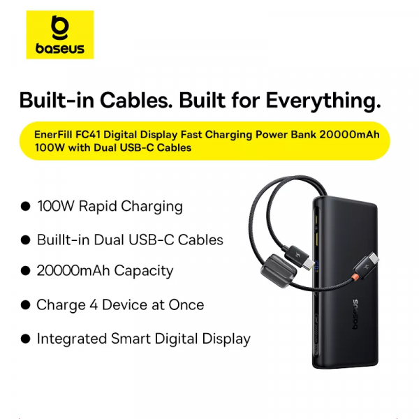 Baseus Powerbank EnerFill FC41, 20000mAh, 100W, QC + PD, Black E0028N03