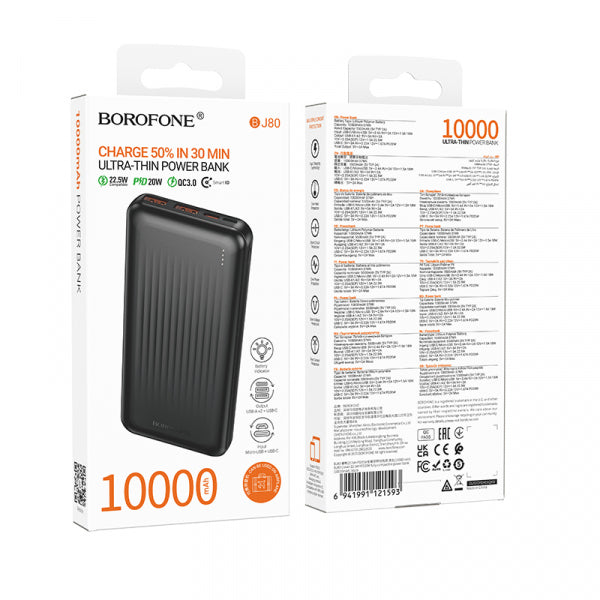 Borofone Powerbank BJ80A Clever, 10000mAh, 22.5W, QC + PD, Black