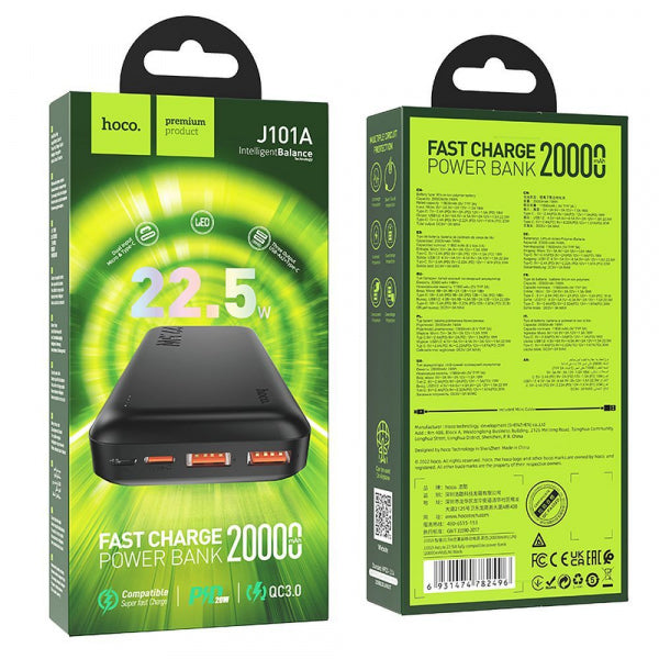 Hoco Powerbank J101A, 20000mAh, 22.5W, QC + PD, Black