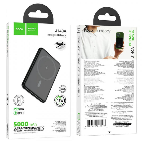 Hoco Powerbank J140A, 5000mAh, 20W, PD + FQI, Black
