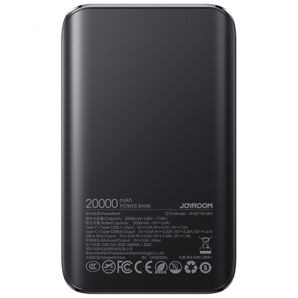 Joyroom Powerbank JR-QP192C, 20000mAh, 22.5W, QC + PD, Black