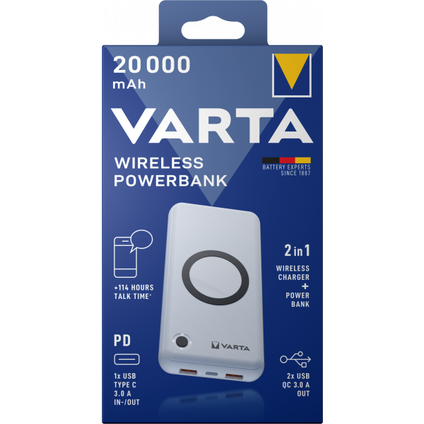 Varta Powerbank 20000mAh, 18W, QC + PD + FQI, White