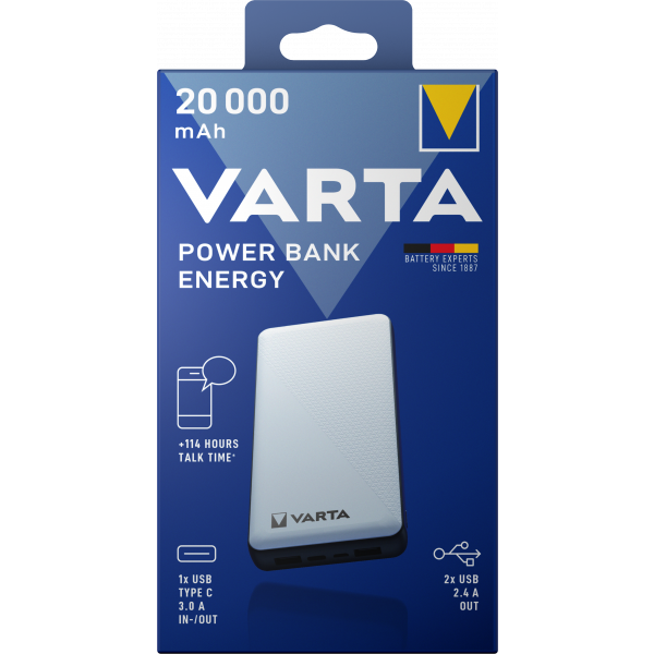 Varta Powerbank Energy, 20000mAh, 15W, White