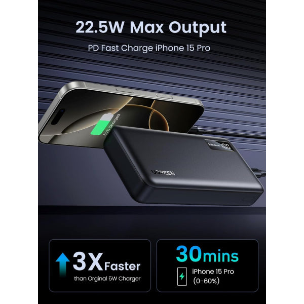 Ugreen Powerbank PB312, 20000mAh, 22.5W, QC + PD, Black
