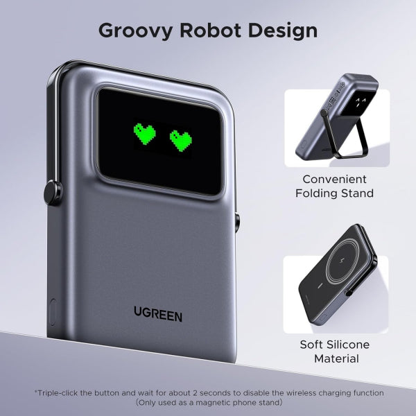 Ugreen Powerbank PB572 Uno, 10000mAh, 20W, PD + QI, Grey