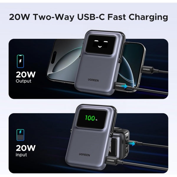Ugreen Powerbank PB572 Uno, 10000mAh, 20W, PD + QI, Grey
