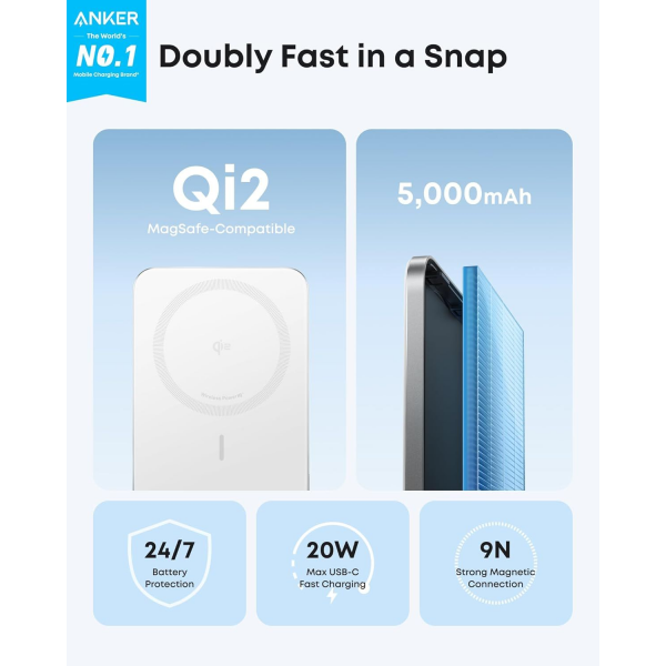 Anker Powerbank Nano, 5000mAh, 20W, PD + FQI, White A1665H21
