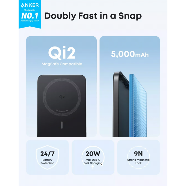 Anker Powerbank Nano, 5000mAh, 20W, PD + FQI, Black A1665H11