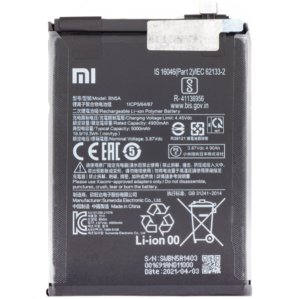 Xiaomi Battery BN5A for Xiaomi Redmi 10 2022 / Note 10T 5G / 10 (2021) / Note 10 5G / Poco M3 Pro 5G