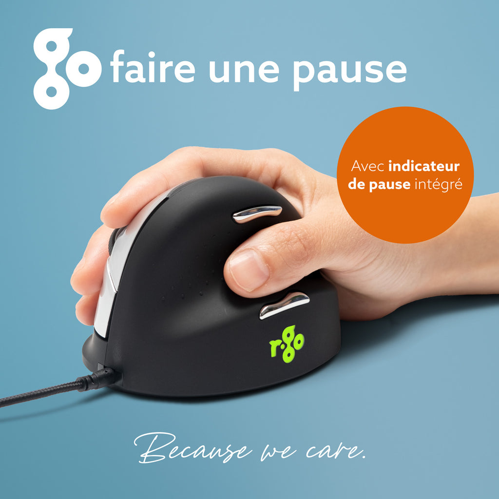 R-Go Tools Souris Ergonomique R-Go HE Break avec logiciel de pause, droiter, moyen (longueur de la main 165-185 mm), filaire, noir