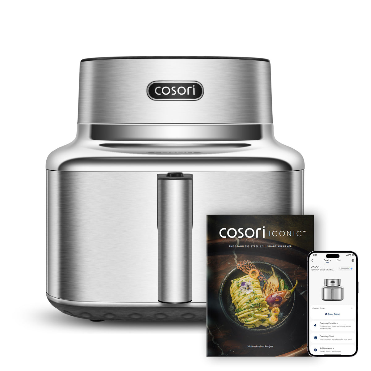 Cosori ICONIC Single Unique 6,2 L Autonome 1725 W Friteuse d’air chaud Acier inoxydable