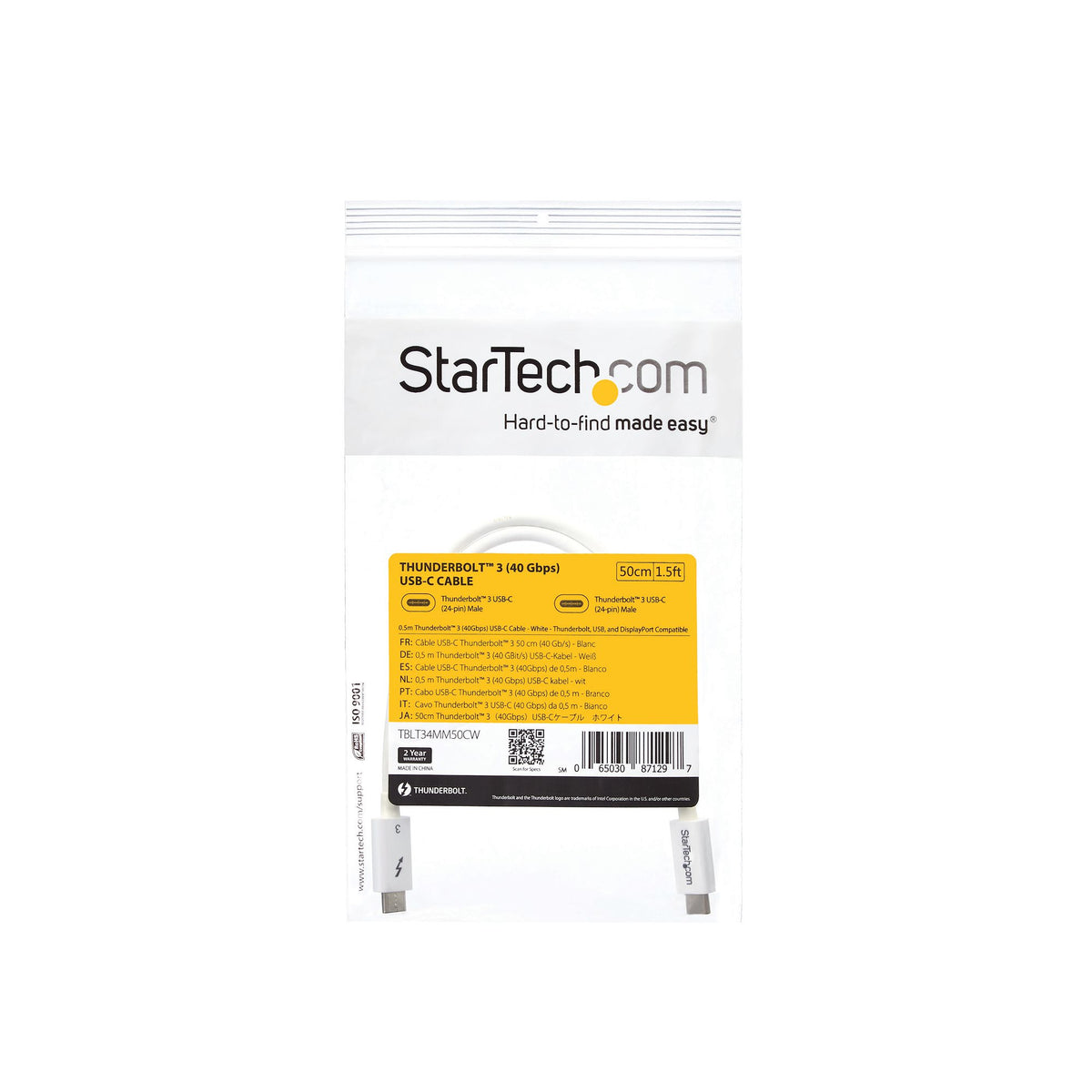 StarTech.com Câble Thunderbolt 3 50 cm 40 Gb/s Blanc