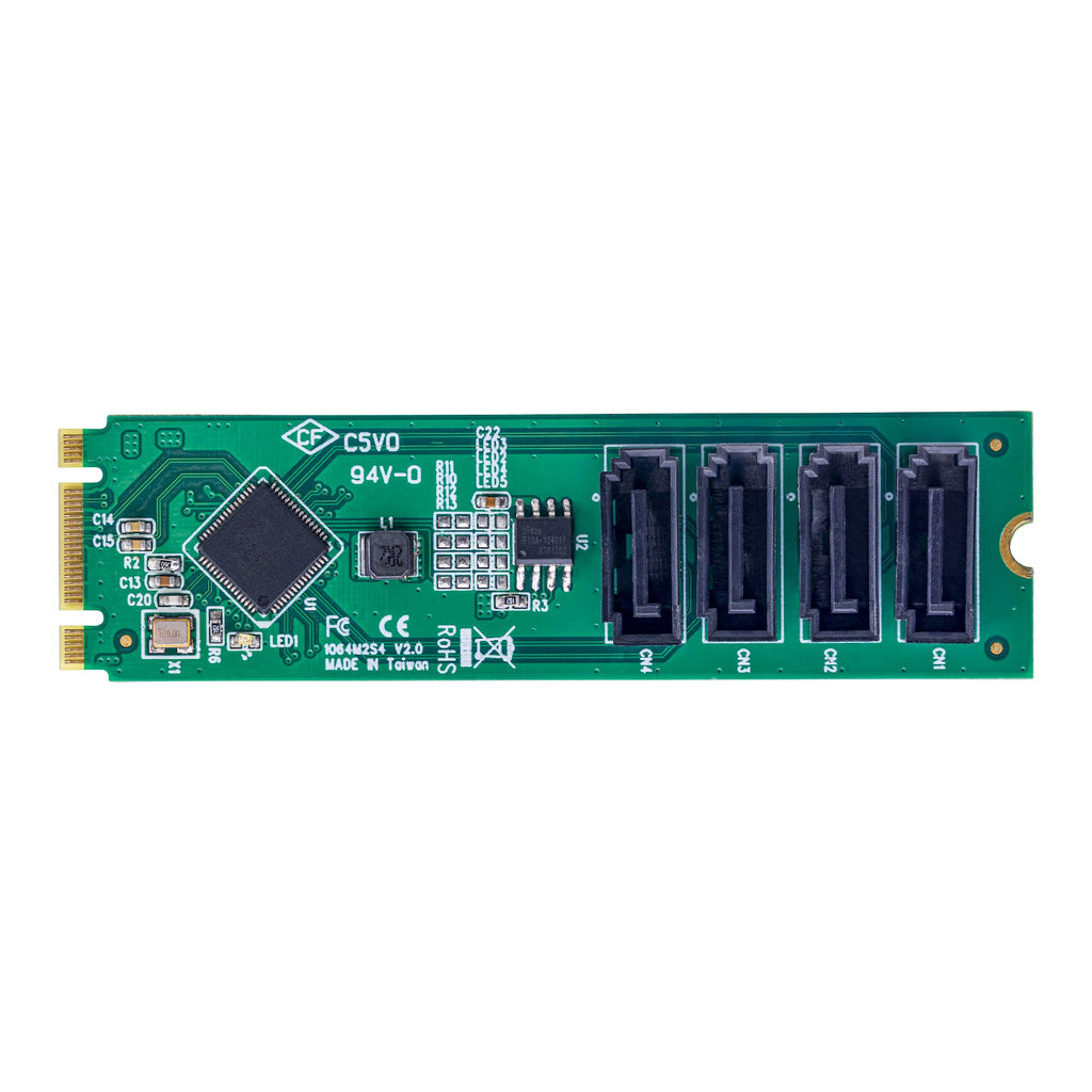 StarTech.com Carte Adaptateur M.2 vers SATA à 4 Ports, Carte Extension M.2 PCIe 3.0 vers HDD/SSD SATA, Chipset ASM1064, 