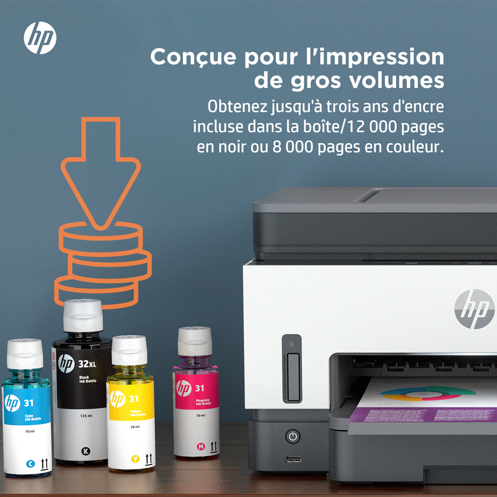 HP Smart Tank 7605 Imprimante Multifonction Couleur Sans Fil, Recto-Verso, Copieur et Scanner