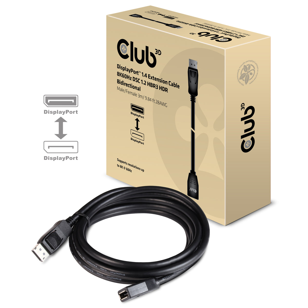 CLUB3D CAC-1023 Câble DisplayPort 3m, Noir