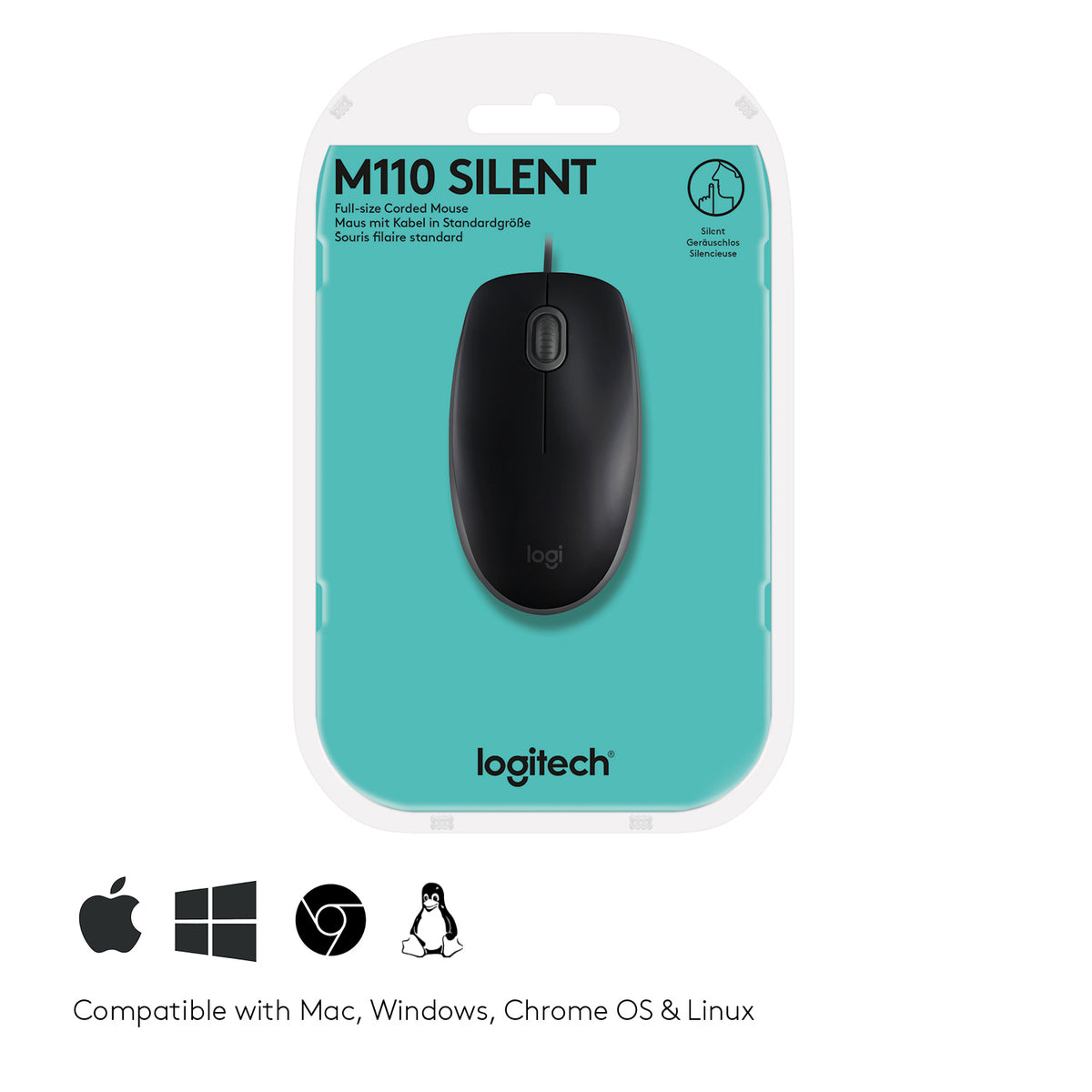 Logitech B110 Souris Optique Filaire Silencieuse, Noir