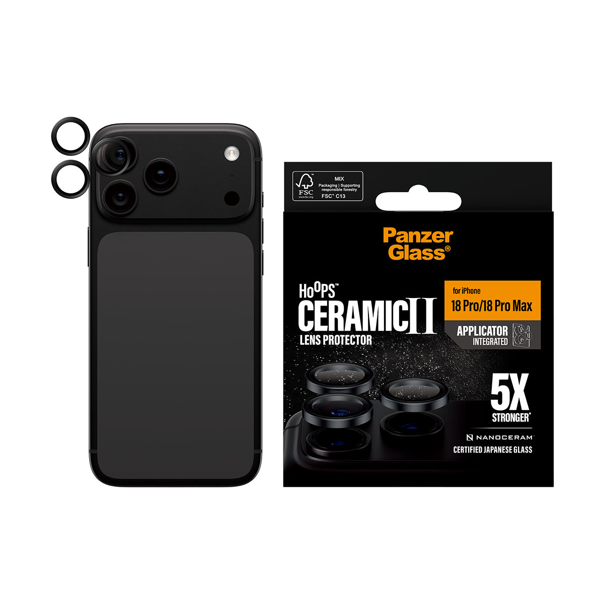 PanzerGlass ® Hoops® Ceramic Camera Lens Protector iPhone 2026 Pro | 2026 Pro Max Protection d'écran transparent 1 pièce