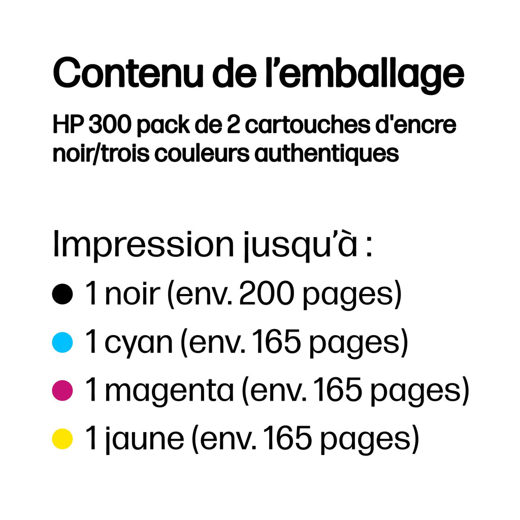 HP 300 pack de 2 cartouches d'encre noir/trois couleurs authentiques